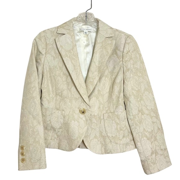 Banana Republic Cream Wool Brocade Tapered Cropped Blazer Size  2 Quiet Luxury - Picture 1 of 16
